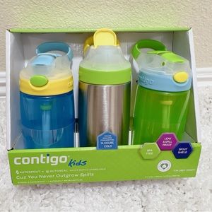 Contigo Kids 3 Pack Gizmo Autospout Spill Proof Cups Water Bottles Brand New